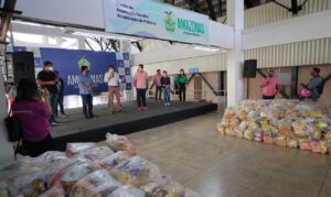 Read more about the article Trabalhadores dos bois-bumbás e associações de Parintins recebem 20 toneladas de alimentos do Estado