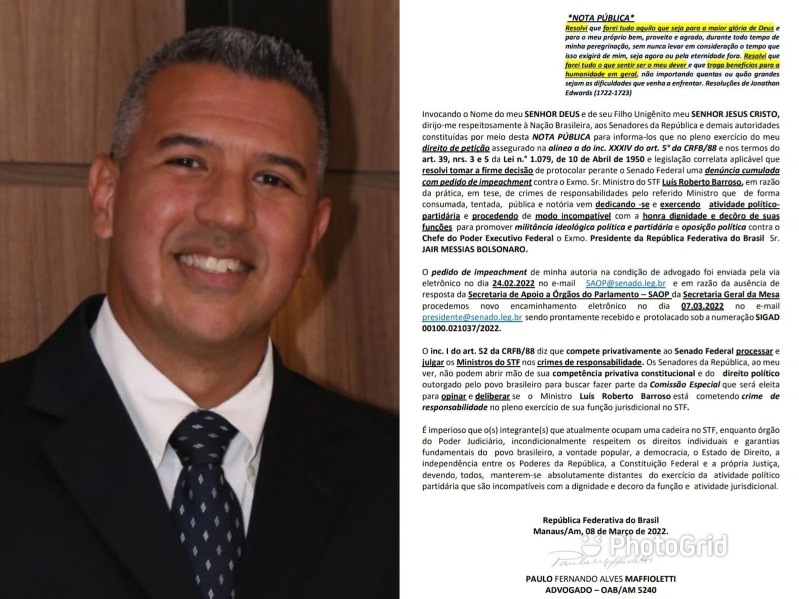 You are currently viewing Advogado amazonense entra com pedido de impeachment contra o ministro Barroso